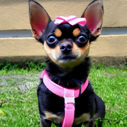 black and tan chihuahua with pink collar